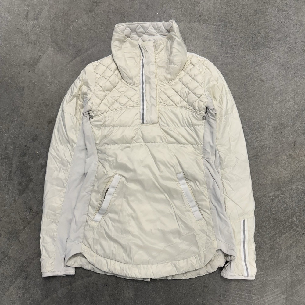 Womans Lululemon What The Fluff Down Jacket White Yoga Athletic Quarter Zip 6